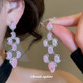 Silver Pink Stone Flower Earrings Rings Four Styles view 4