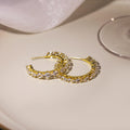 Gold Clear Look Accent Open C Hoop Statement Stud Earrings view 4