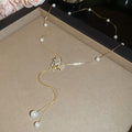 Gold Pearl Butterfly Bracelet Bow Lariat Necklace 2 Styles view 7