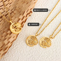 Sun Moon Star Openwork Round Pendant Necklace Gold Steel view 2