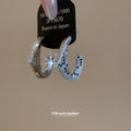 Silver Tone Crystal Open C Stud Earrings with Pointed Ends view 4