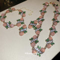 Pink Oval Green Leaf Rhinestone Necklace Bracelet Or Earrings view 1