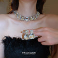 Large Faceted Cushion Crystal Necklace And Earring Set In Gold Or Silver Tone view 2