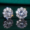 Silver-Tone Brass Flower Studs with a Clear Cubic Zirconia Center view 1