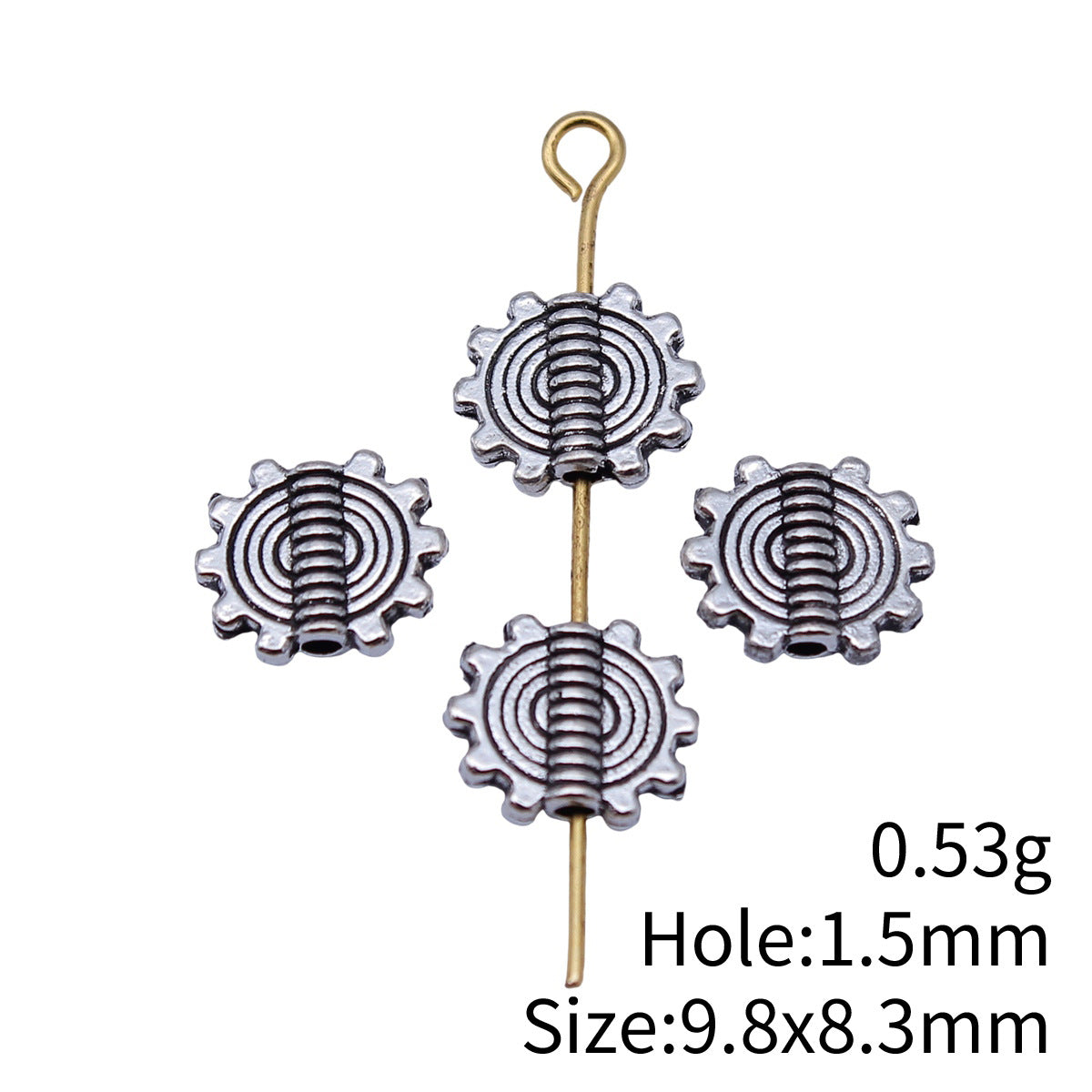 9.8x8.3mm 0.53g Antique Silver Zinc Alloy Gear Tooth Small Hole Beads for DIY Bracelet Jewelry Making