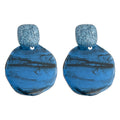Deep Ice Blue Square Top And Large Round Resin Disc Stud Earrings view 5