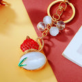 Cat Eye Gourd Keychains With Bead Cluster and Gold Tone Ring view 1