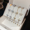 Bow Crystal Chain Drop Stud Earrings in Gold and Silver view 3
