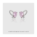 Silver Pink Pear Crystal Heart Curve Stud Earrings Pair view 3