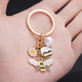 Yellow Honey Jar Bee Daisy and Faux Pearl Charm Keychain view 4