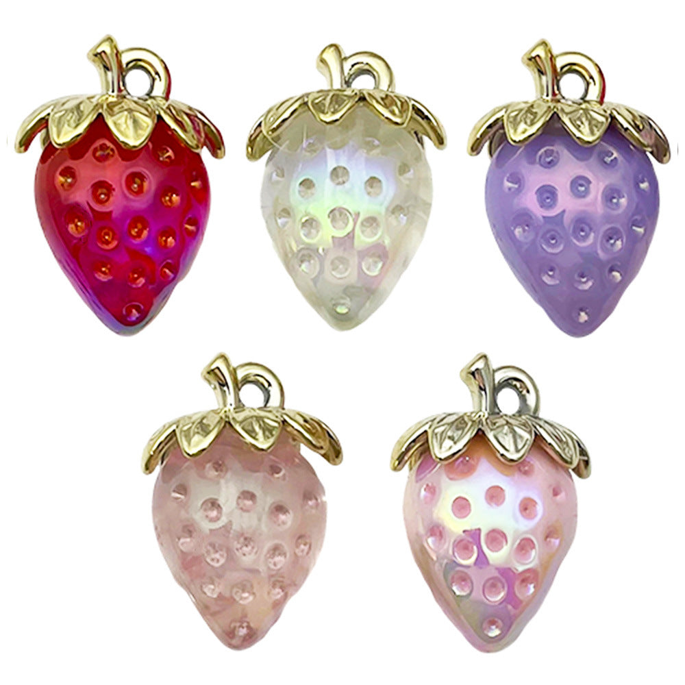 Transparent Acrylic Strawberry Charm Pendant for DIY Phone Strap Keychain Jewelry Decoration