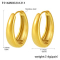 Polished Chunky Oval Hoop Earrings Gold and Steel Metal view 7