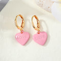 Gold Tone Love Heart Charm Huggie Drop Earrings in Six Colors view 4