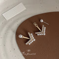 Gold Tone Pearl Stud Detachable V Jacket Earrings Pair view 3