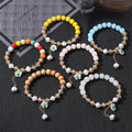 Beaded Stretch Bracelets Flower Pearl Charm Six Colors view 4