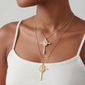 Gold Cross Necklace Zircon Halo Religious Medallion Pendant view 2