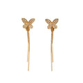Crystal Butterfly Linear Tassel Clip On Earrings With Polished Metal Details view 5