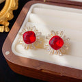 Radiant Crystal Halo Stud Earrings With Polished Metal Tone Details view 8