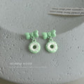 Bow Donut Drop Earrings Enamel Pink Green Yellow Pair view 6