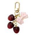 Three Cherry Pink Bow Gold Lobster Clasp Bag Charm Keychain view 5