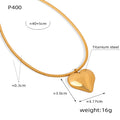 Gold Steel Puffy Heart Pendant Snake Chain Necklace Titanium view 6