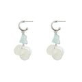 Silver Tone Huggie Hoop Blue Stone And Translucent Disc Earrings view 5