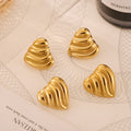 Wave Ribbed Heart Stud Earrings in Gold and Silver view 2