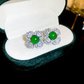 Silver Tone Crystal Flower Stud Earrings With Bright Green Centers view 6