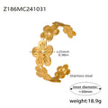 Five Petal Flower Open Cuff Bangle Gold Steel Pair view 7