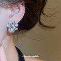 Pearl And Crystal Cluster Silver Tone Stud Earrings view 3