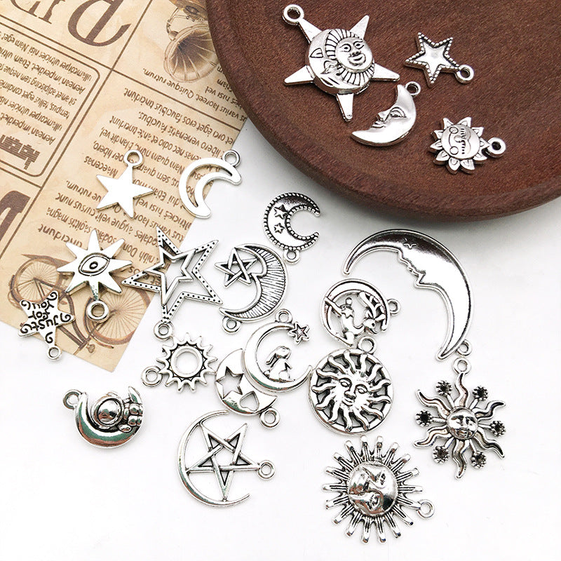 Antique Silver Zinc Alloy Star Moon Sun Charm Pendant for DIY Necklace Bracelet Jewelry