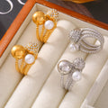 Twisted Triple Band Ring Sphere Crystal Pearl Cluster Statement view 4