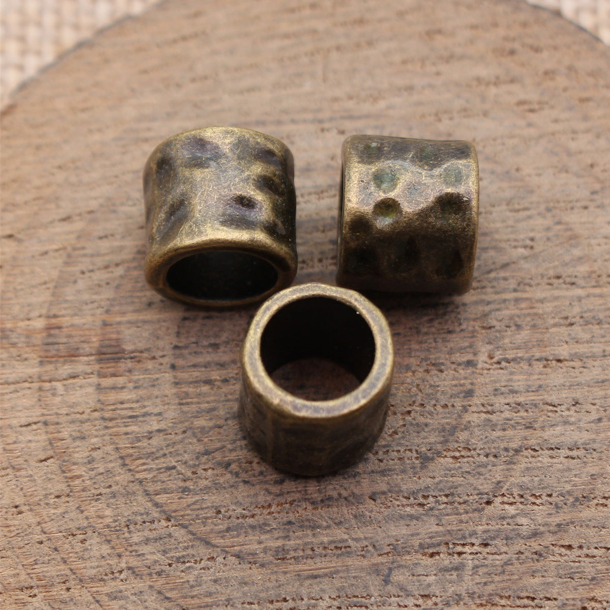 11x10x9.5mm 2.1g Antique Bronze Tone Zinc Alloy Hammered Tube Large Hole Beads for Dreadlock Hair Jewelry