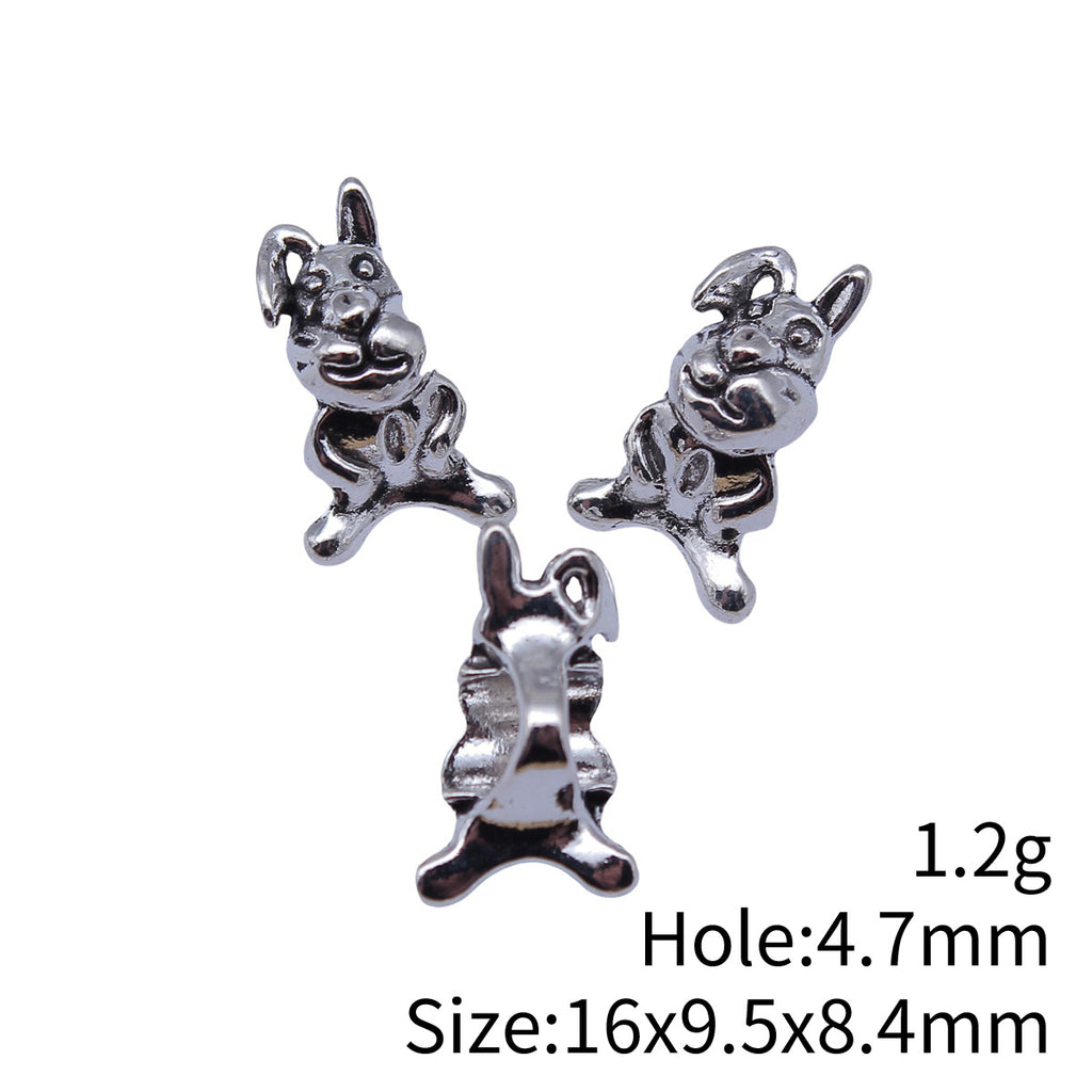 16x9.5x8.4mm 1.2g Antique Silver Zinc Alloy Rabbit Large Hole Spacer Beads for Bracelet Jewelry Making