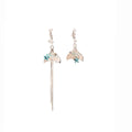 Silver Mermaid Tail and Blue Star Long Chain Earrings view 5
