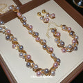 Gold Leaf Pearl Necklace Bracelet Drop Earrings Three Styles view 2