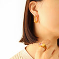 Ribbed U-Shape Hoop Earrings Gold or Steel Latch Back view 6