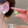 Green Apple Stud Earrings with White Centers Fashion Earrings view 3