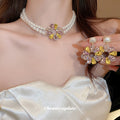 Pearl Crystal Flower Necklace and Earrings in Three Colors view 2