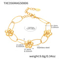 Flower Oval Link Necklace Bracelet Gold Silver Two-Tone Steel view 7