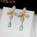 Green Teardrop Crystal Leaf Flower Stud Earrings Jewelry Accessory view 4