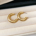 Polished Chunky C Hoop Stud Earrings in Gold and Silver view 7