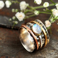 Tri Tone Hammered Stack Oval Cabochon Ring Sizes 6-10 view 1