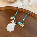 Blue Bead Starfish Shell Tassel Earring and Necklace Pieces view 9