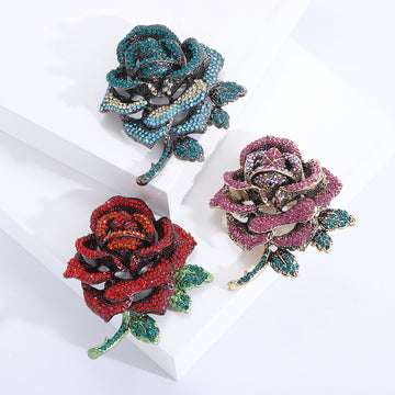 Oversized Pave Crystal Rose Brooch in Three Colorways
