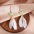 Mint Green Butterfly White Petal Drop Earrings Gold Hook view 6