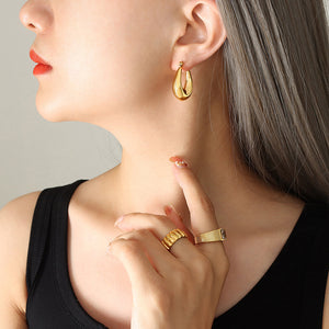 Gold Thick U Shape Chunky Hoop Earrings Small Large Sizes