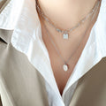Oval Disc Square Paperclip Layered Necklace Gold Steel view 7