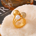 Twisted Triple Band Ring Sphere Crystal Pearl Cluster Statement view 2
