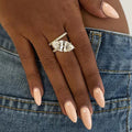 Silver Tone Marquise Cluster Ring with Layered Stone Bands view 3
